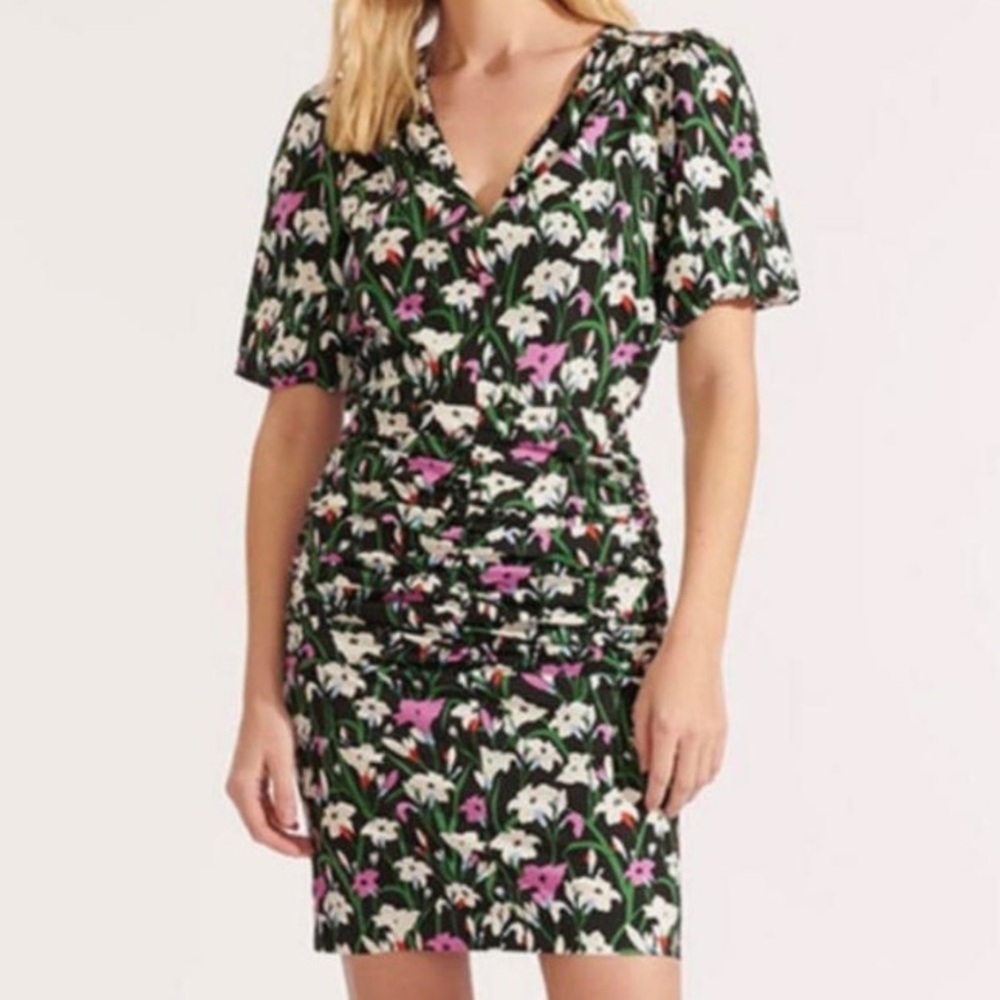 VERONICA BEARD Janis Ruched Floral-Print Dress